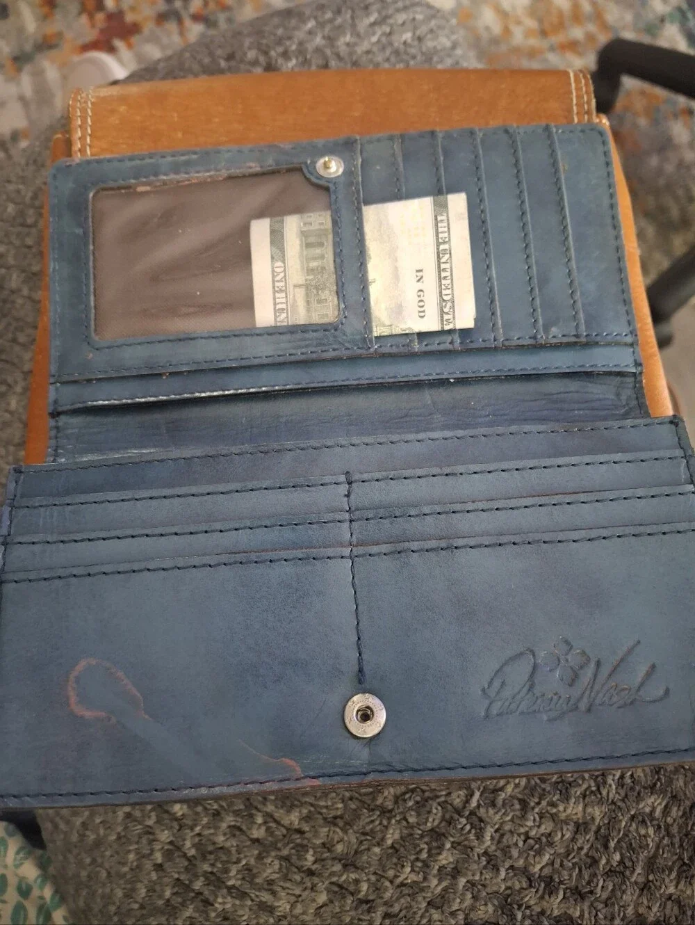 PATRICIA NASH Embossed Floral Leather Wallet in Teal Blue